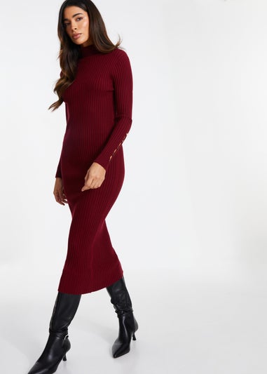 Quiz Red Ribbed Knit Jumper Dress