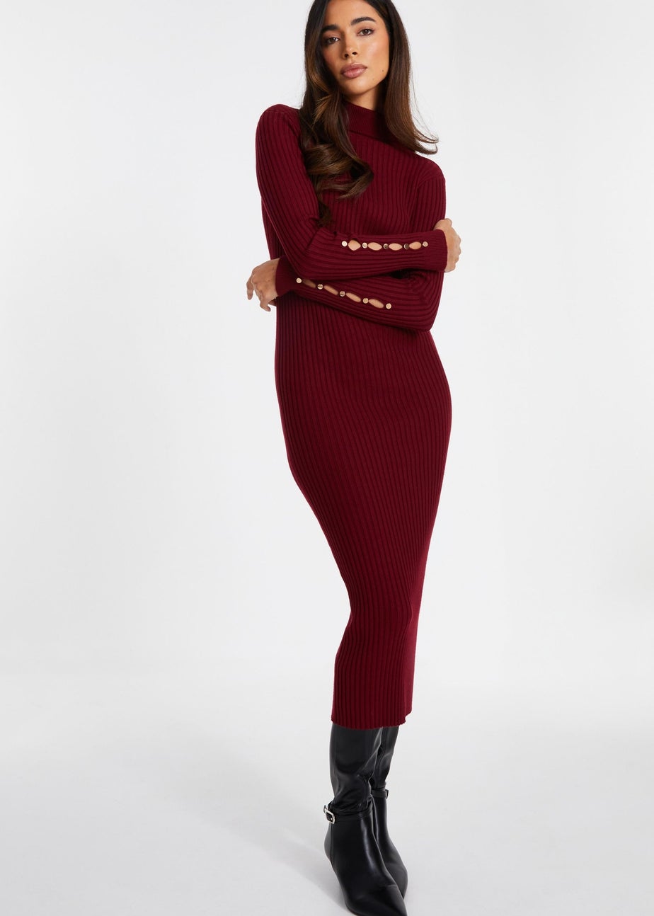 Quiz Red Ribbed Knit Jumper Dress