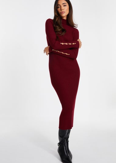 Quiz Red Ribbed Knit Jumper Dress