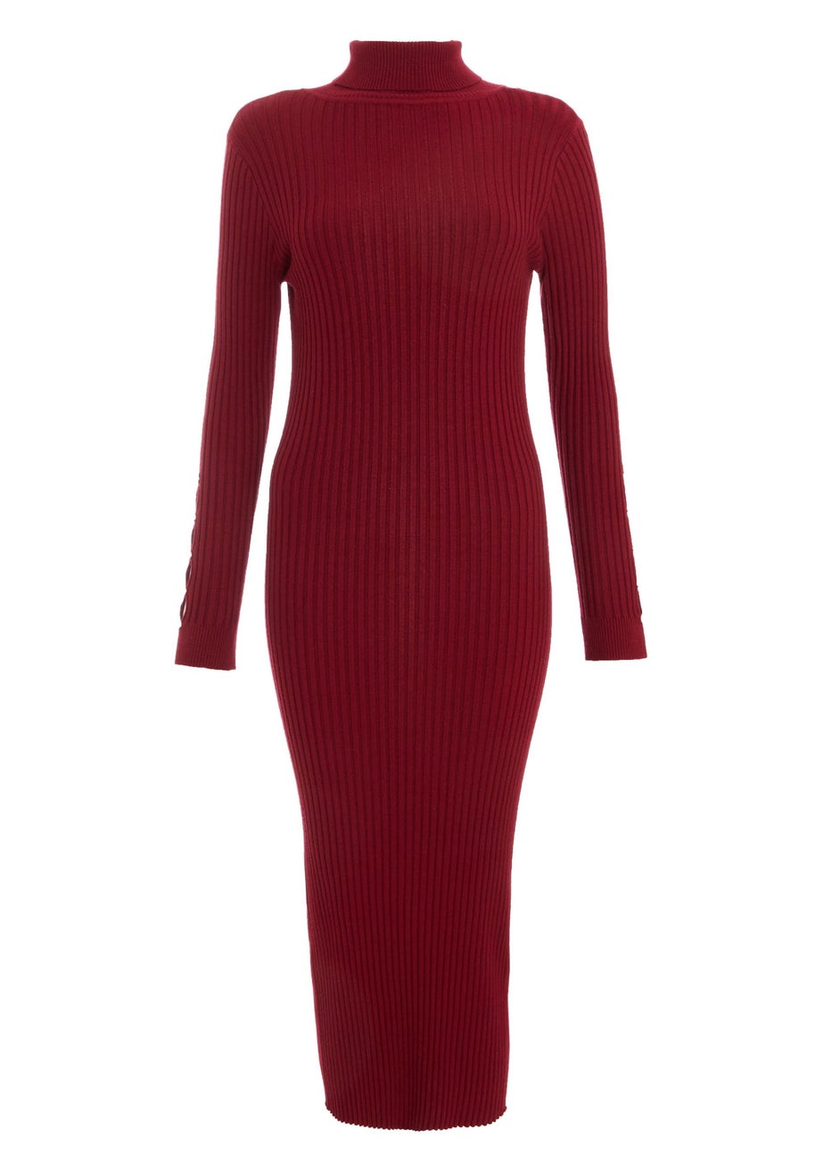 Quiz Red Ribbed Knit Jumper Dress