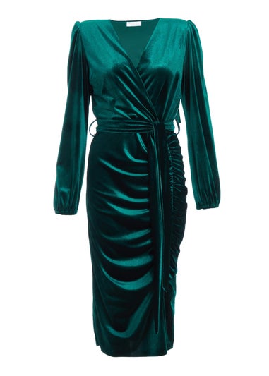 Quiz Green Velvet Ruched Midi Dress