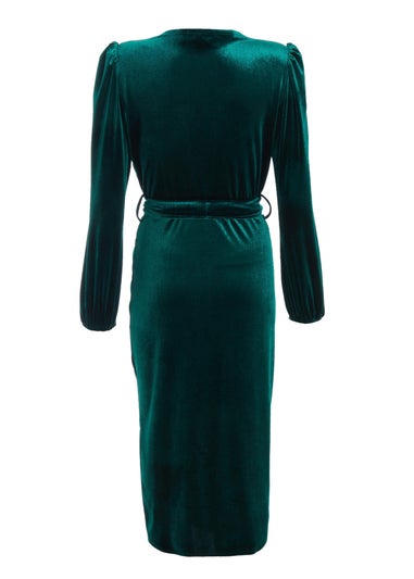 Quiz Green Velvet Ruched Midi Dress