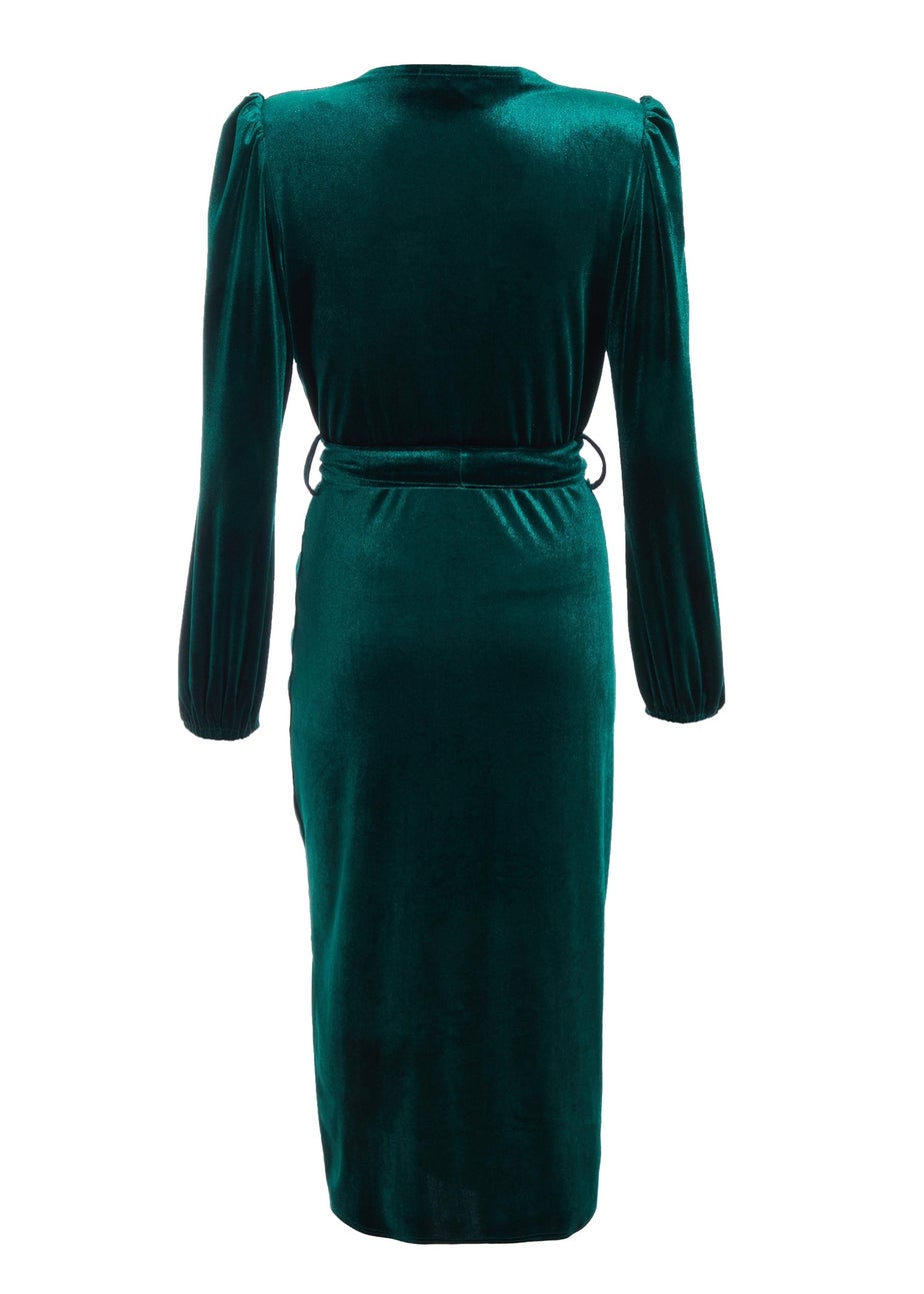 Quiz Green Velvet Ruched Midi Dress