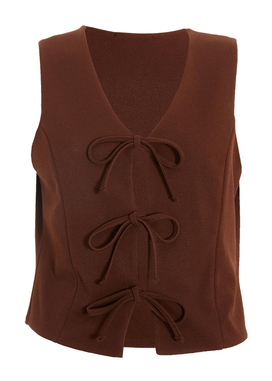Quiz Brown Tie Up Sleeveless Waistcoat