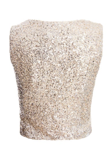 Quiz Cream Sequin Tie Front Waistcoat
