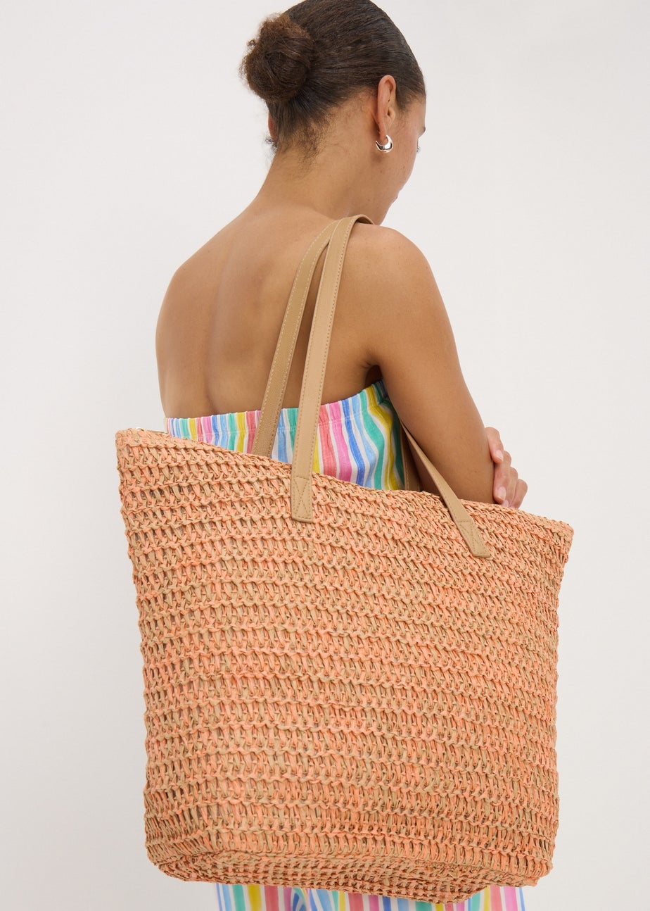 Orange Straw Shopper Tote Bag