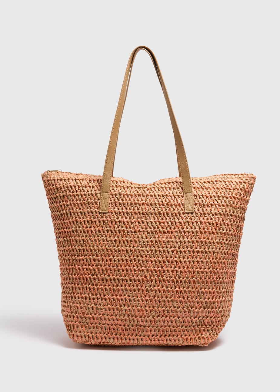 Orange Straw Shopper Tote Bag
