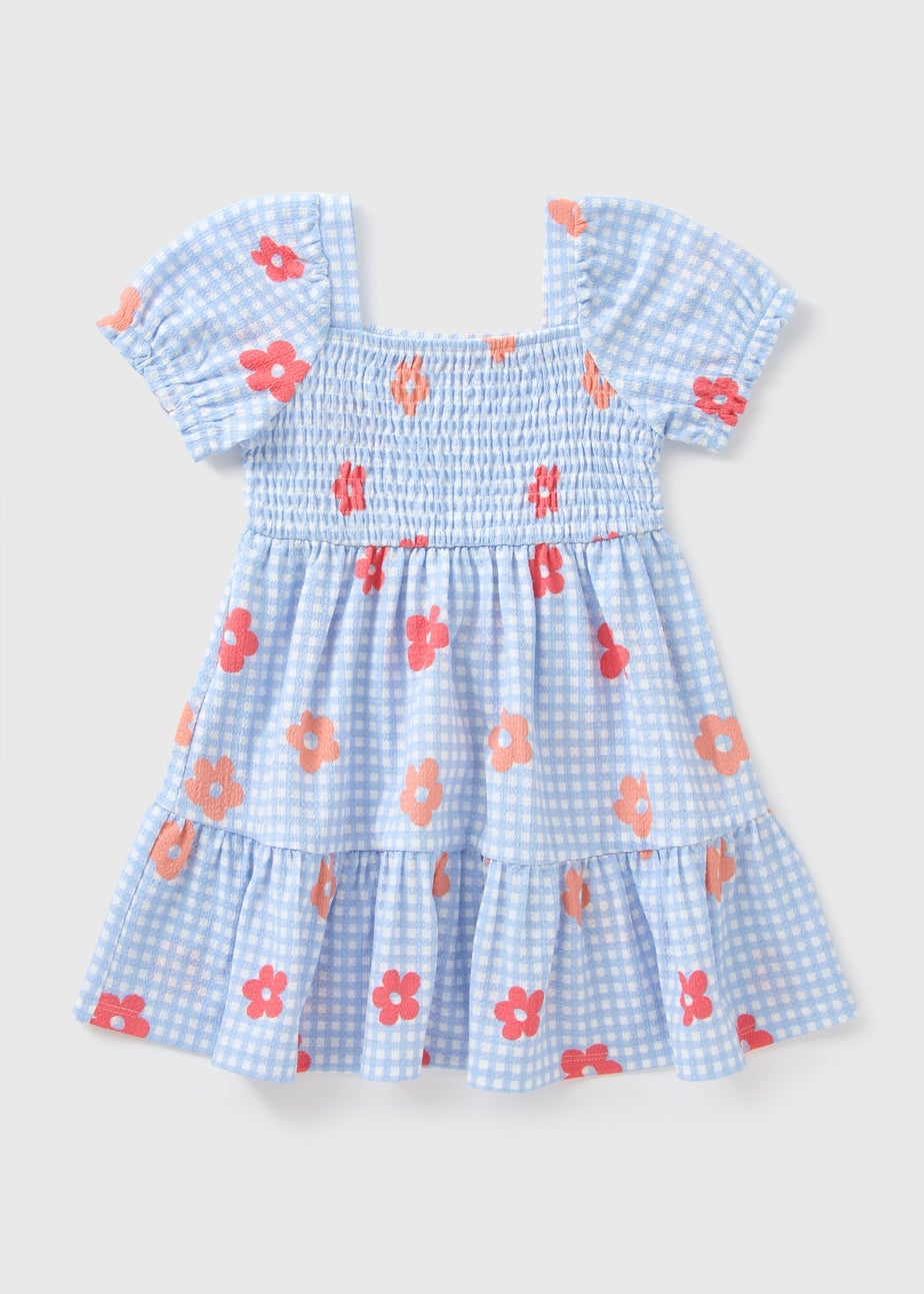 Girls Blue Gingham Crinkle Dress (1-7yrs)