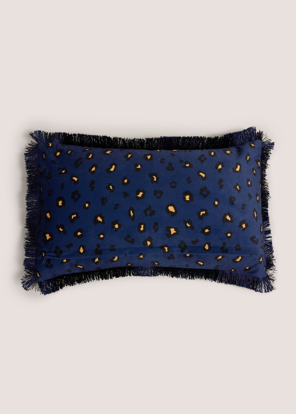 Navy Leopard Embroidered Fringe Cushion