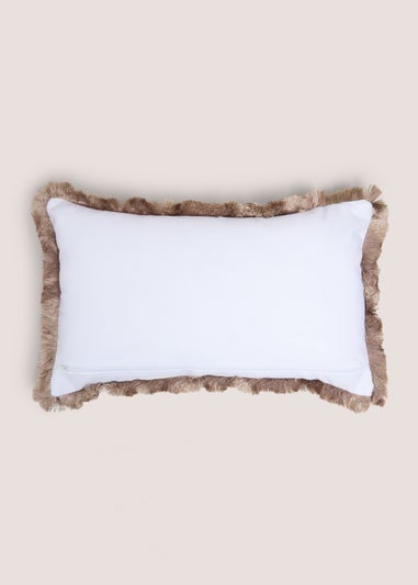 White Embroidered Palm Tree Fringe Cushion