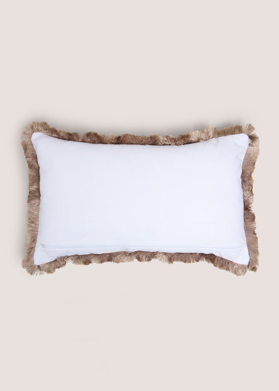 White Embroidered Palm Tree Fringe Cushion