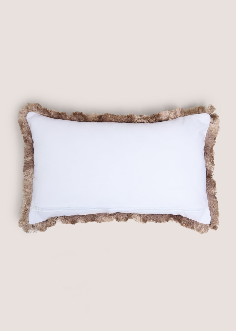 White Embroidered Palm Tree Fringe Cushion