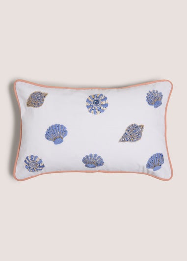 Blue Embroidered Shell Cushion