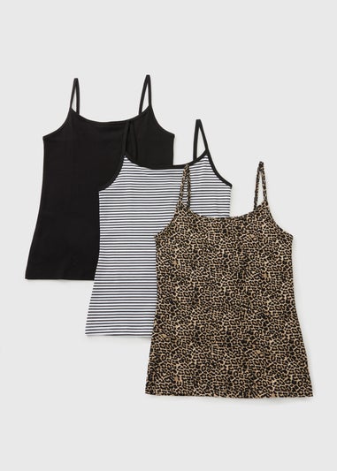 3 Pack Black Animal Print Cami Tops