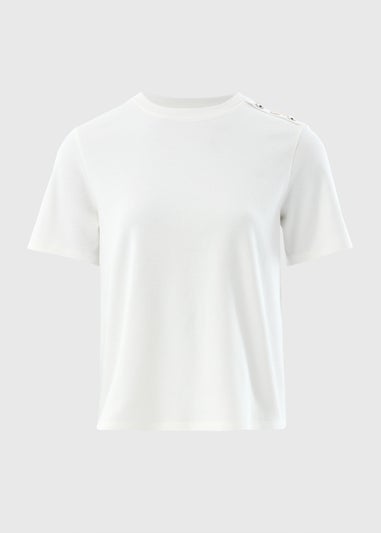 Et Vous White Button Detail Oversized T-Shirt
