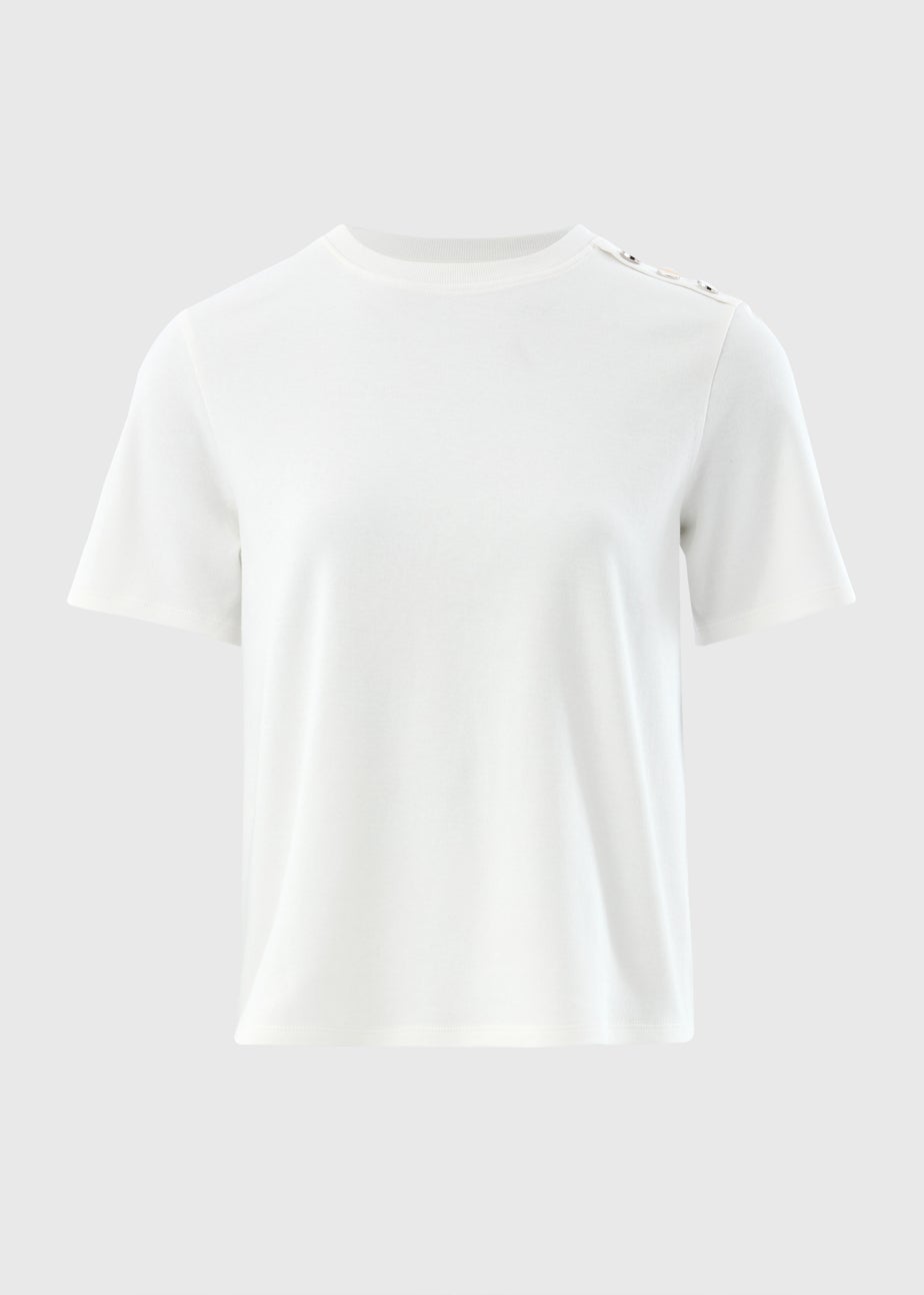 Et Vous White Button Detail Oversized T-Shirt