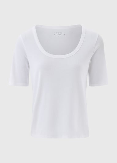 Cream Ribbed Scoop Neck Fitted T-Shirt