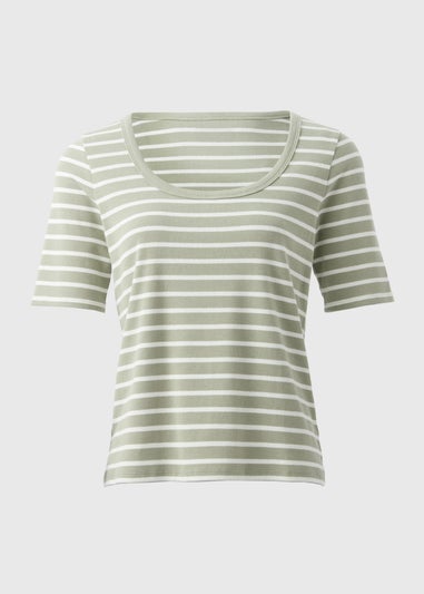 Green Stripe Ribbed Scoop Neck Top