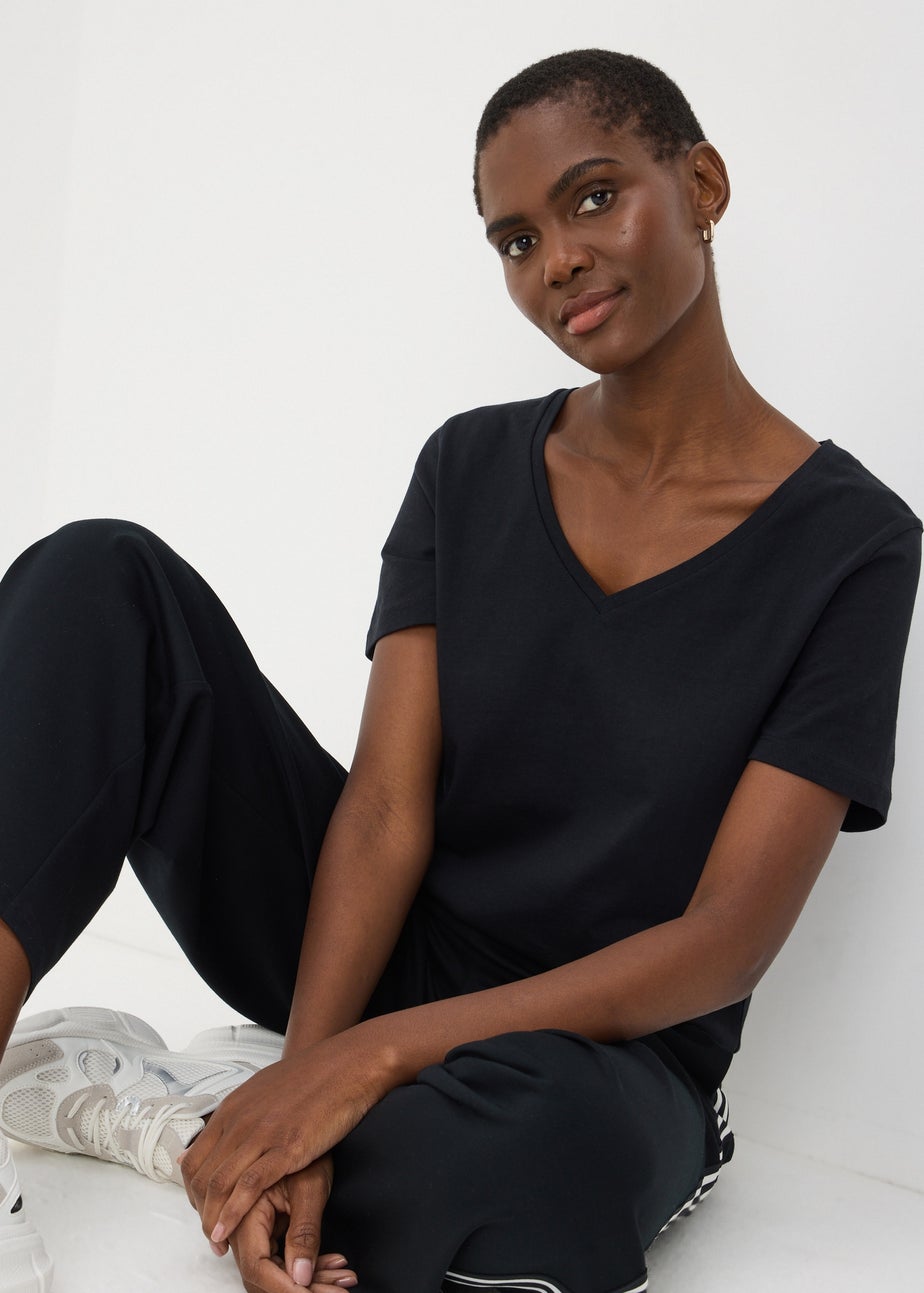 Black V-Neck Regular Fit T-Shirt