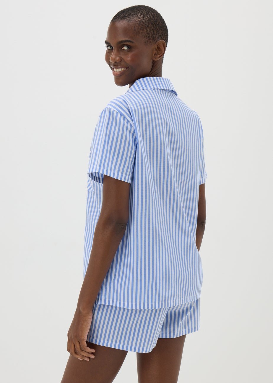 Blue Stripe Woven Shorts Pyjama Set