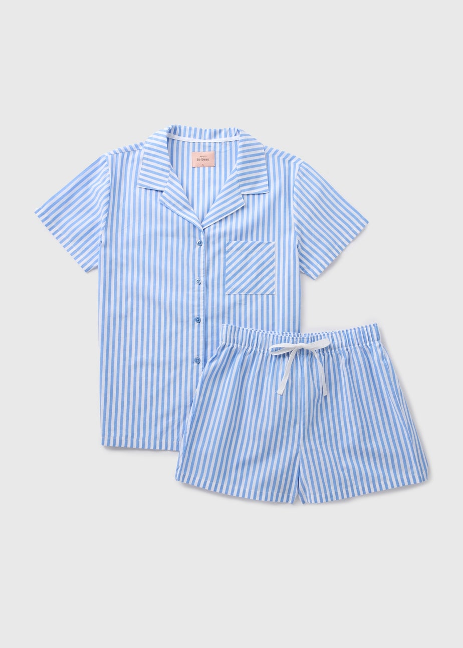 Blue Stripe Woven Shorts Pyjama Set