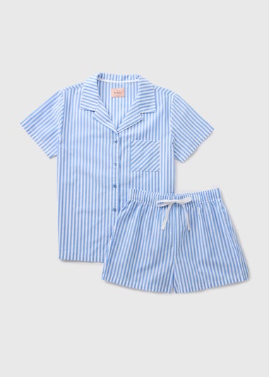 Blue Stripe Woven Shorts Pyjama Set