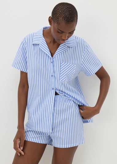 Blue Stripe Woven Shorts Pyjama Set