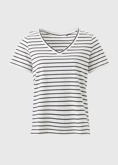 Cream Stripe V-Neck Regular Fit T-Shirt