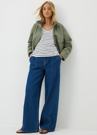 Cream Stripe V-Neck Regular Fit T-Shirt