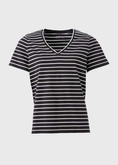 Black Stripe V-Neck Regular Fit T-Shirt