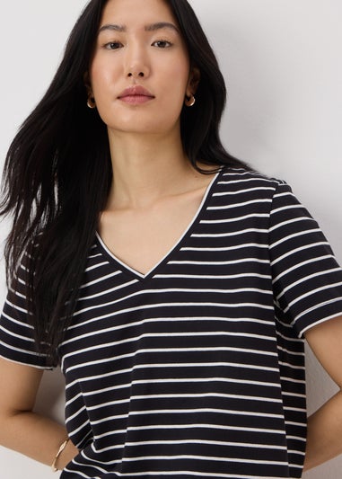 Black Stripe V-Neck Regular Fit T-Shirt