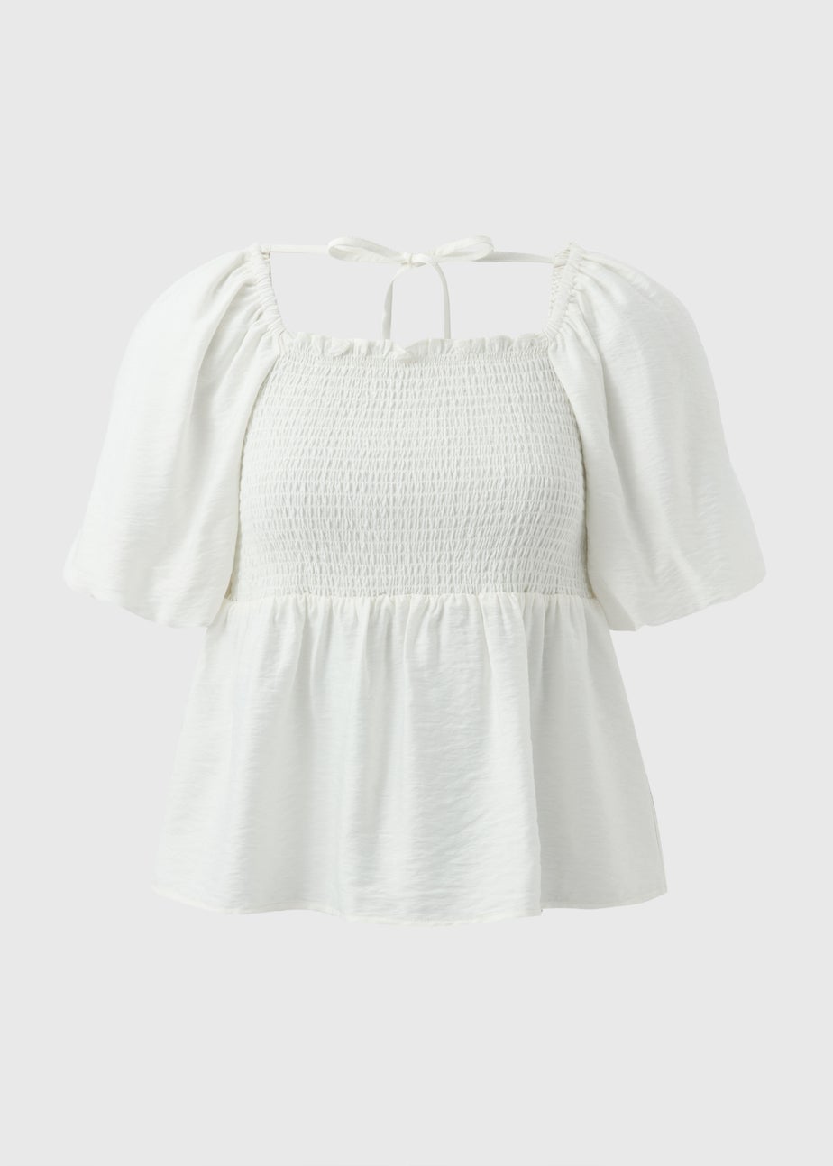 Cream Shirred Tie Back Blouse