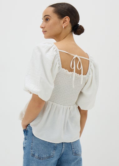 Cream Shirred Tie Back Blouse