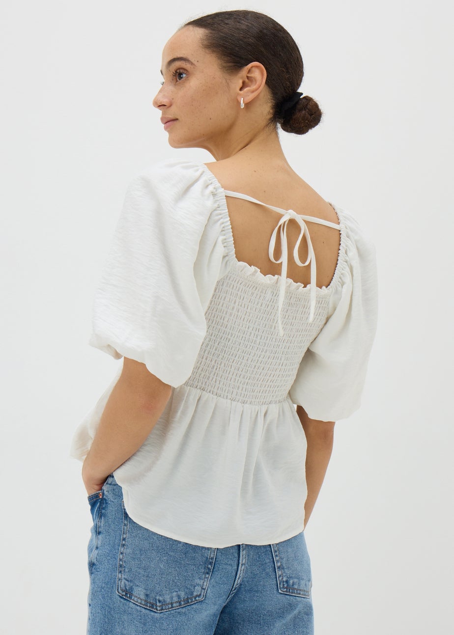 Cream Shirred Tie Back Blouse