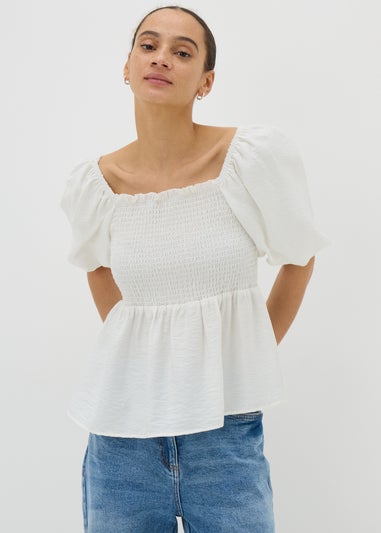 Cream Shirred Tie Back Blouse