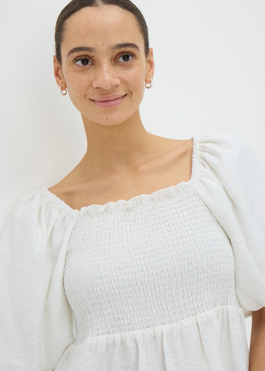 Cream Shirred Tie Back Blouse