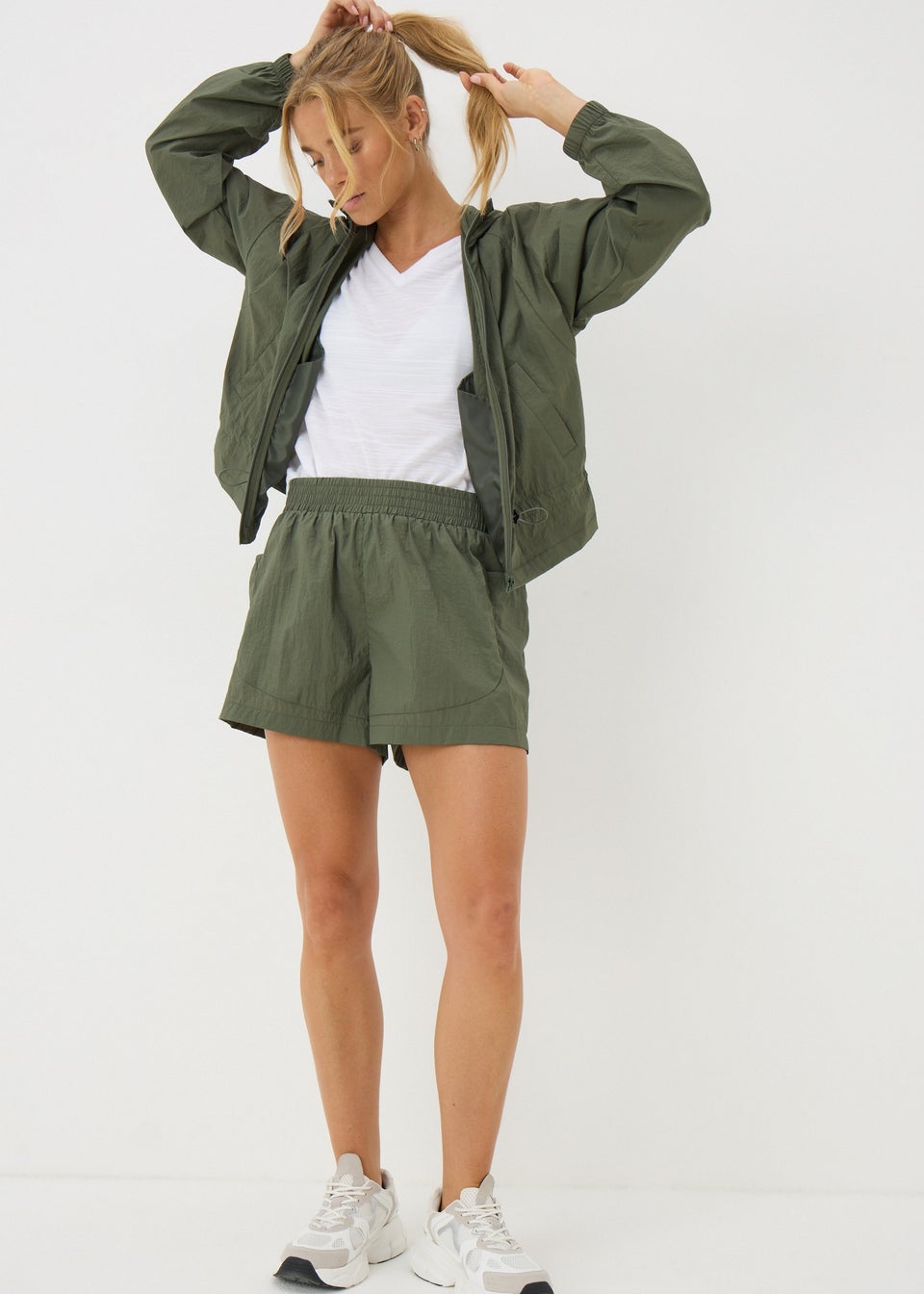 Souluxe Khaki Co Ord Woven Running Shorts