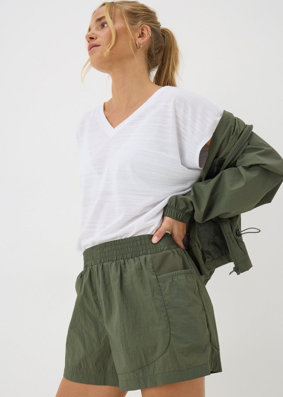 Souluxe Khaki Co Ord Woven Running Shorts