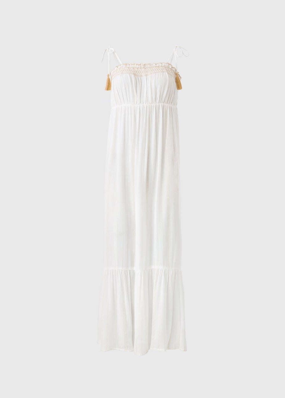 Cream Sparkle Embroidered Maxi Dress