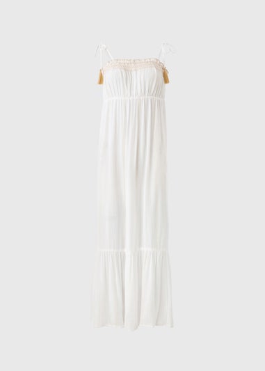 Cream Sparkle Embroidered Maxi Dress