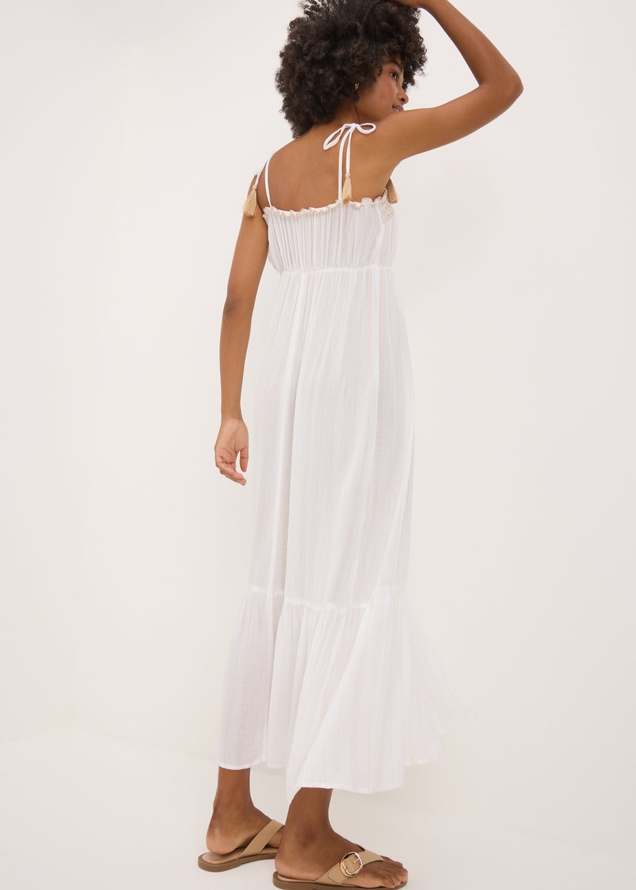 Cream Sparkle Embroidered Maxi Dress