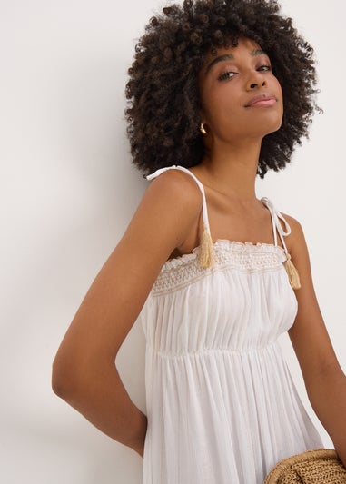 Cream Sparkle Embroidered Maxi Dress