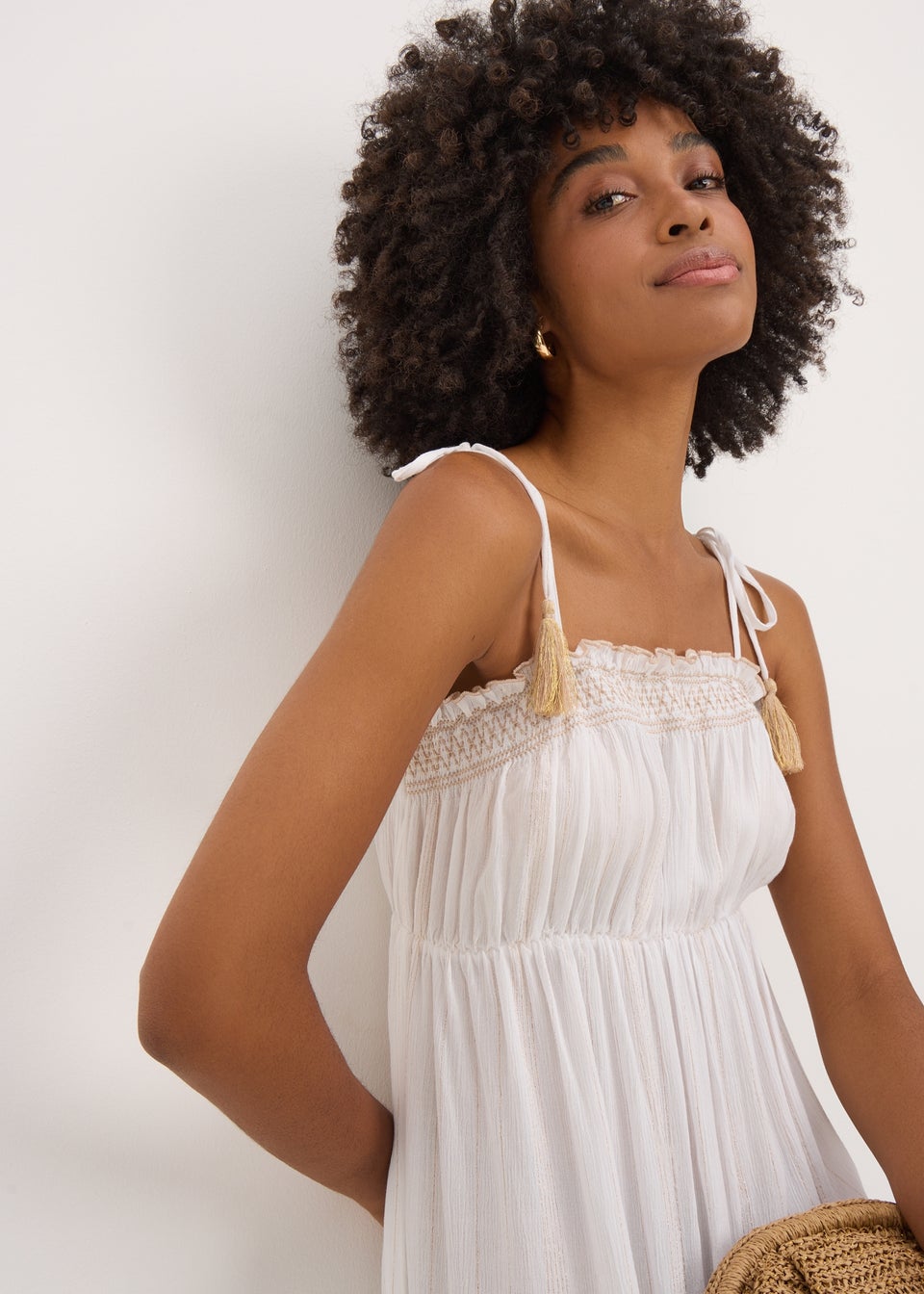 Cream Sparkle Embroidered Maxi Dress