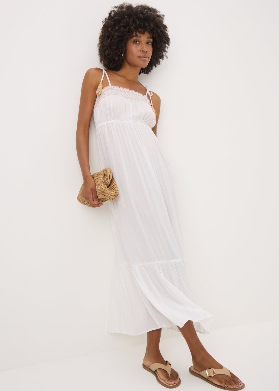 Cream Sparkle Embroidered Maxi Dress