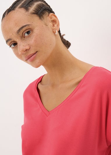 Coral V-Neck Relaxed Fit T-Shirt