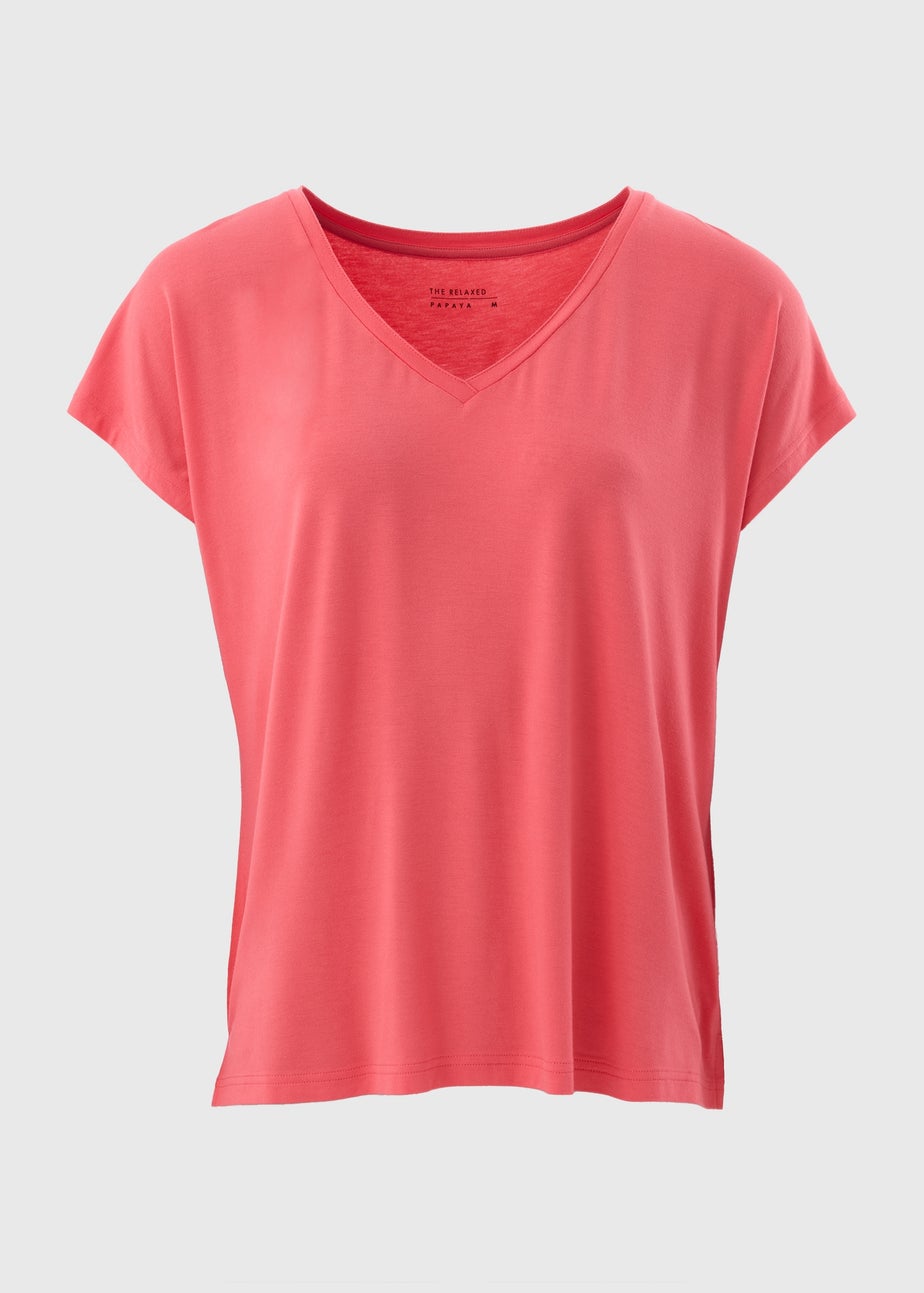 Coral V-Neck Relaxed Fit T-Shirt