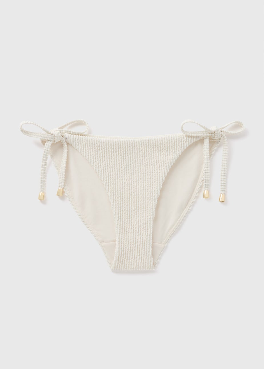 Cream Ribbed Side Tie Bikini Bottoms