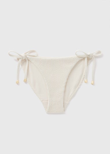 Cream Ribbed Side Tie Bikini Bottoms