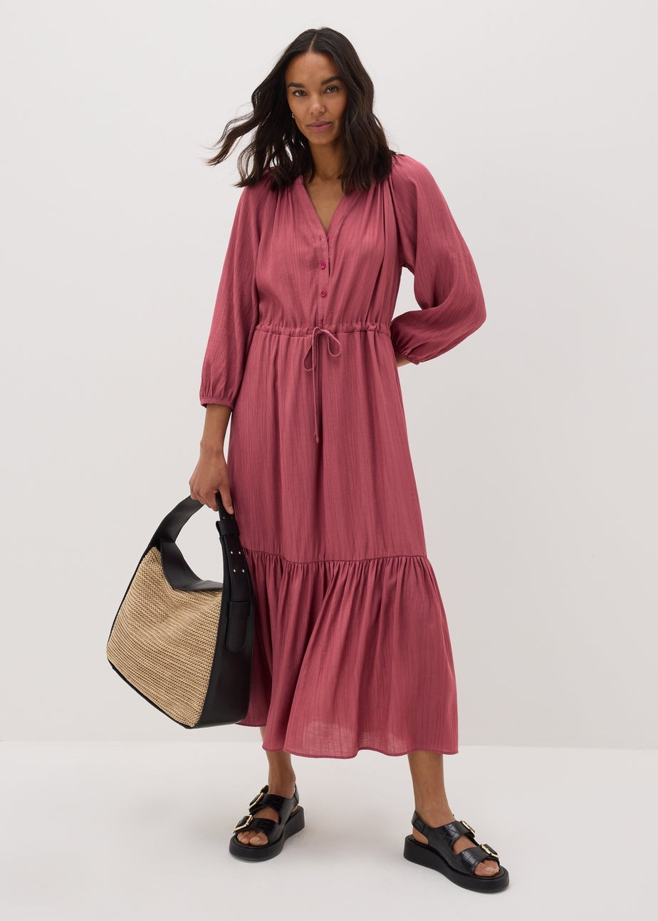Pink Raglan Shirt Midi Dress