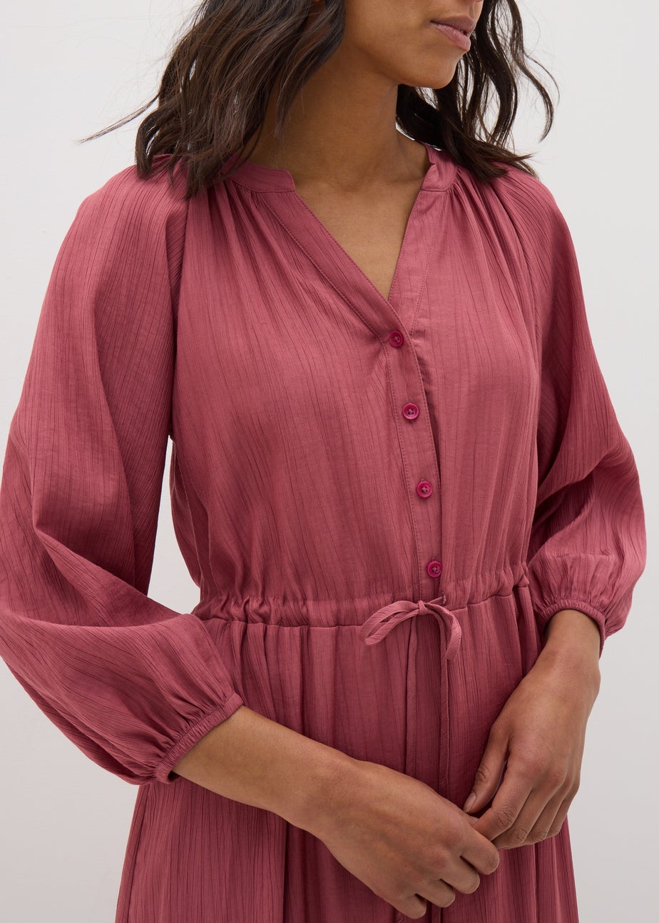 Pink Raglan Shirt Midi Dress